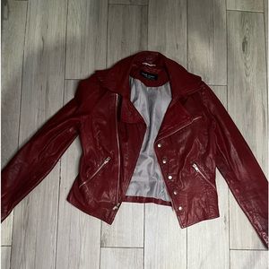 BURGUNDY 100% GENUINE LEATHER BIKER JACKET